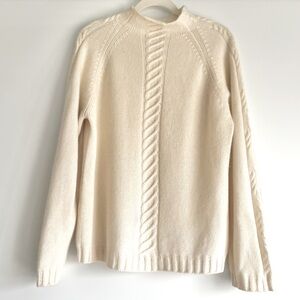 Pure Cashmere Cream Rolled Turtleneck Cableknit Sweater Size XL - Used Condition